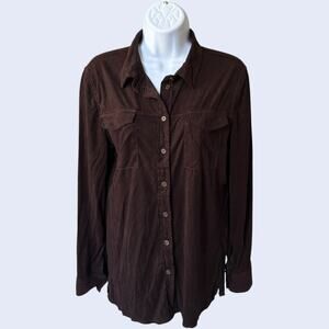 Say What? L Y2K Button Down Shirt Brown Minimalist Relaxed Fit